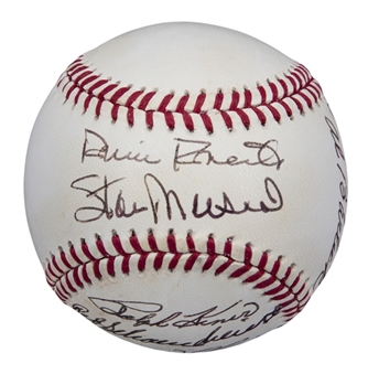 Hall of Famers Multi Signed ONL White Baseball With 9 Signatures Including Musial, Gibson, and Schoendienst (Doerr Family LOA & PSA/DNA PreCert)